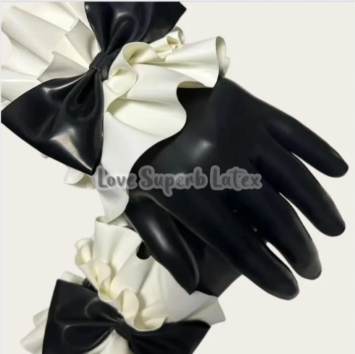 Latex Black Bow Gloves Cosplay Halloween