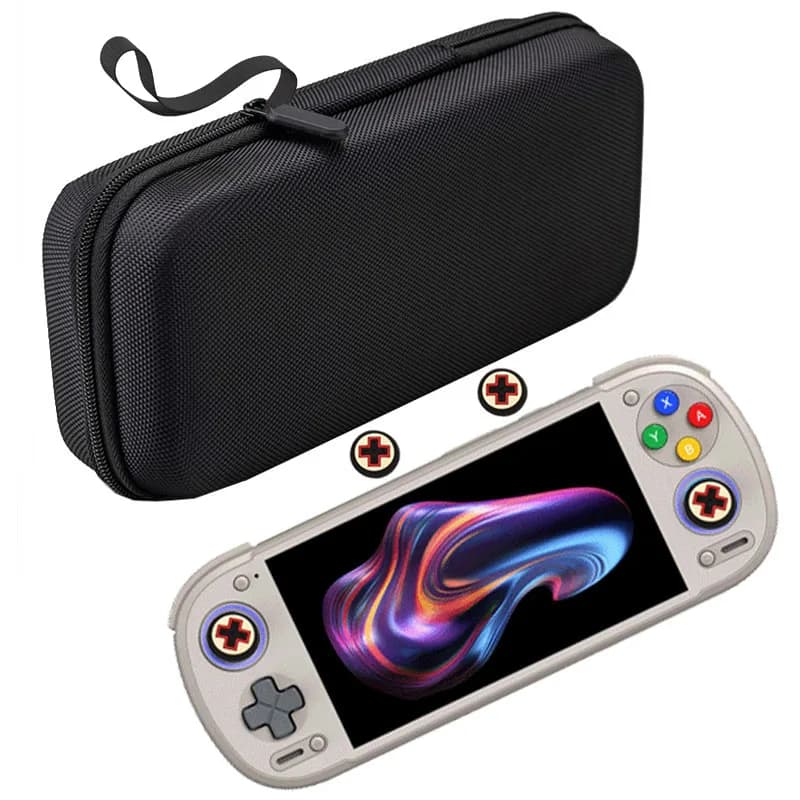 Custodia rigida in EVA per console da gioco portatile Retroid Pocket 6, accessori per il trasporto e la conservazione dei giochi, con copri-grip per le levette analogiche inclusi.