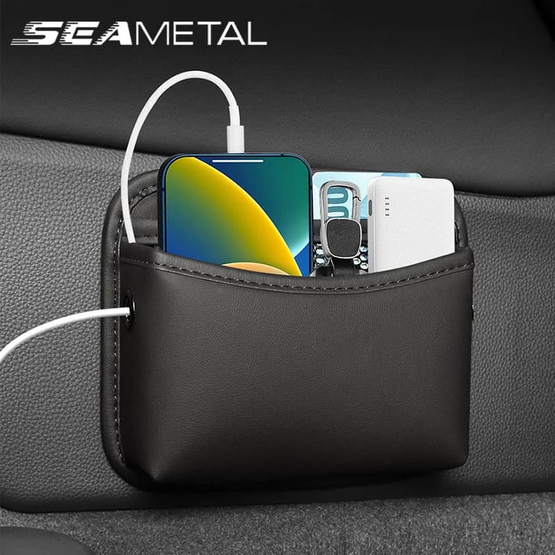 SEAMETAL Borsa tascabile per organizer per auto per scatola di immagazzinaggio per auto Borsa per raccolta carte Chiave per telefono Scatola per pasta per porta del cruscotto Console centrale