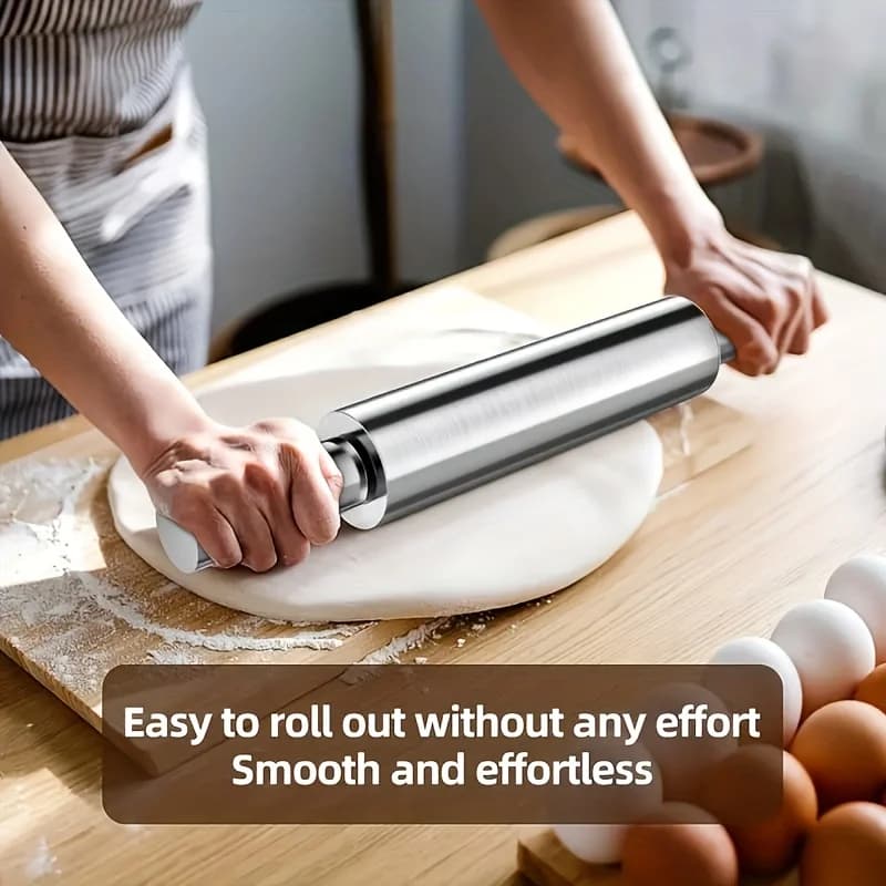 1Pc Stainless Steel Rolling Pin Heavy Duty Metal Dough Roller For Baking Pastry Pizza Pasta Cookie Bread Dumpling Kitchen Tool