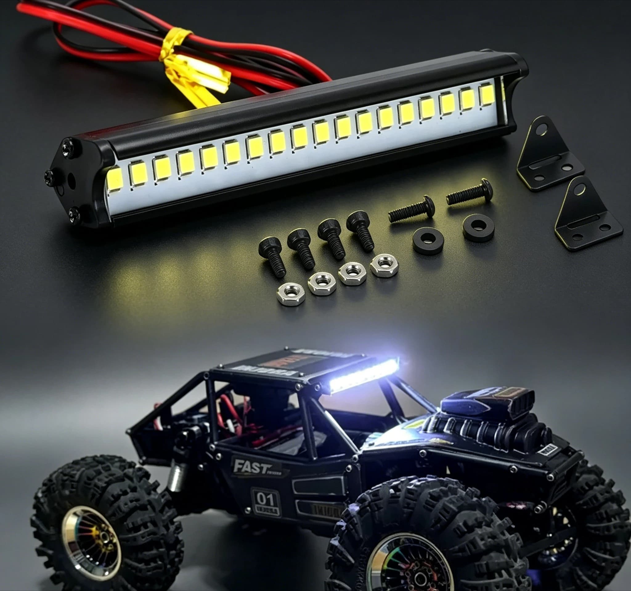 84mm RC Car Roof LED Light Bar Searchlight for 1/10 TRX4 Defender TRX6 Axial SCX10 D90 RGT Yikong Redcat Crawler