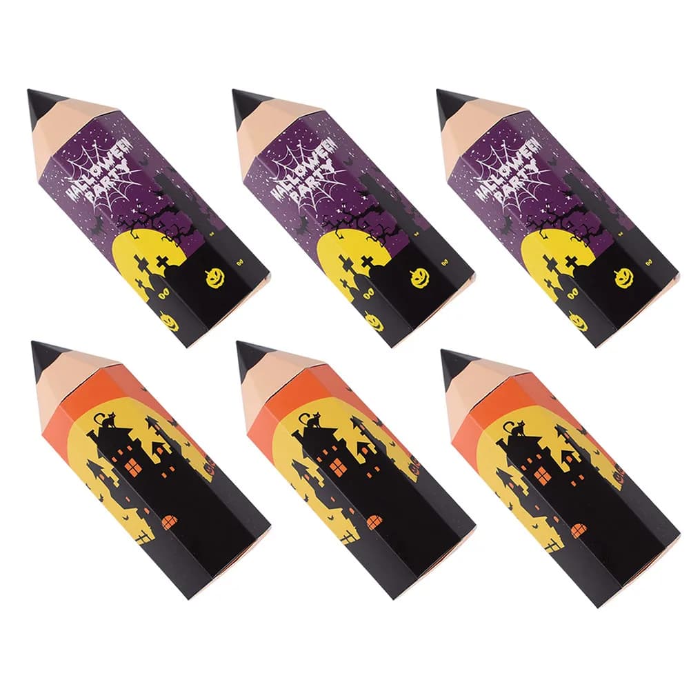 12 Boxes Gift Halloween Purple Orange with Design 3D Matita for Candy, Packs for Bomber, Party Decorations