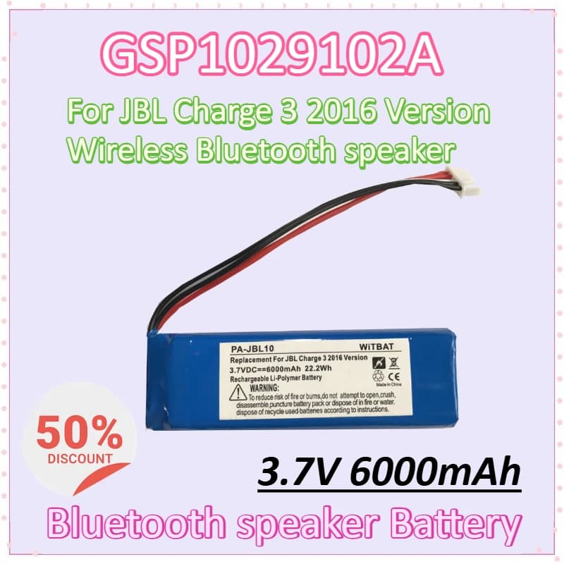 New GSP1029102A 3.7V 6000mAh Replacement Bluetooth speaker Battery for JBL Charge 3 2016 Version Wireless Bluetooth speaker