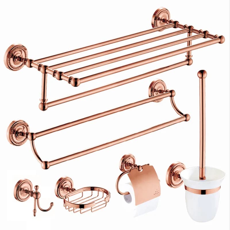 Set of solid brass bathroom accessories, bathrobe hook, towel rack, towel rack, towel rack, bath set, luxury towel rack in pink gold