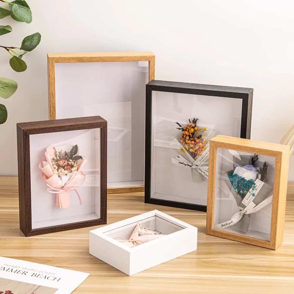 Durable Multi-size Shadow Box Frame Natral Wood Black Rectangular Wooden Photo Frame Acrylic Display Case Flora Ticket Crafts