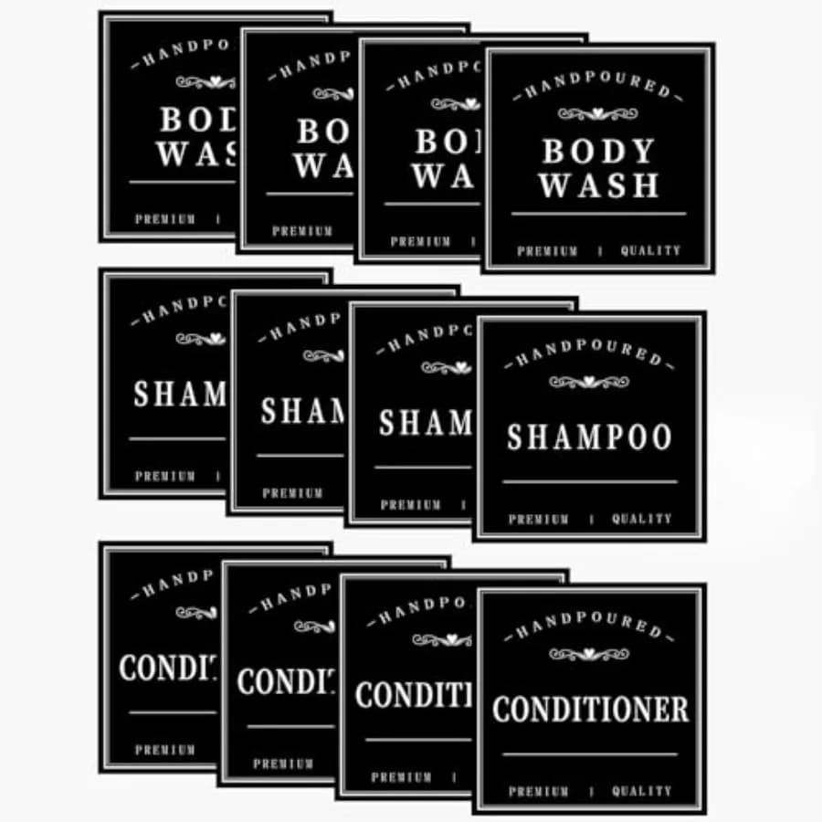 12 etichette per dispenser di sapone, etichette rimovibili per l'organizzazione del bagno, etichette impermeabili per bottiglie di shampoo e balsamo
