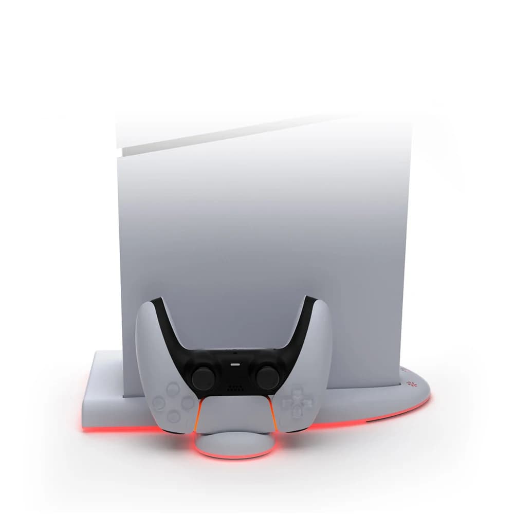 Supporto di Raffreddamento Aggiornato con Ricarica per Console PS5 Slim, Stazione di Ricarica Rapida per Controller con Luce RGB, Accessori per Giochi