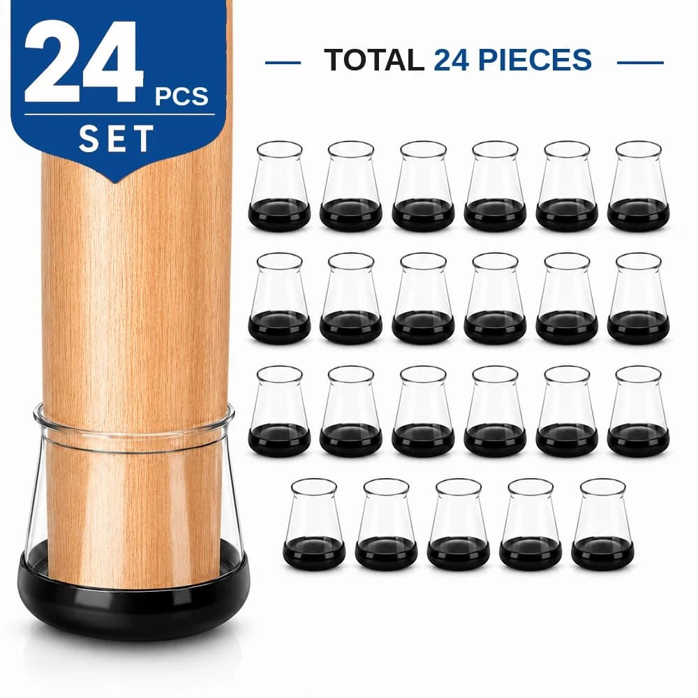 24 Pcs Transparent Chair Leg Floor Protectors, Furniture Feet Cups for Round Legs, Smooth Sliding Caps for Hard Floors & Carpets