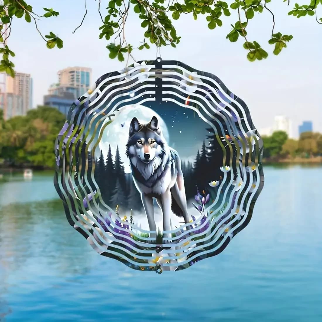 HELLOYOUNG Metal Wolf Dreamcatcher Wind Spinner 10in Outdoor Garden Art No Electricity