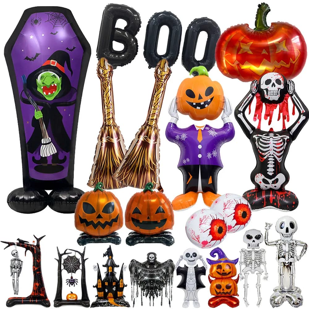 Large Standing Halloween Foil Balloon Skeleton Pumpkin Haunted House Tree Mummy Cat Balloon Home Yard Decor Horror Party Decor