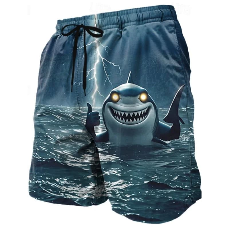 Pantaloni corti con squalo pesce fresco stampato in 3D per uomo Costume da bagno con motivo a foglia di pappagallo Pantaloncini da spiaggia da bagno casual Pantaloncini da surf sportivi