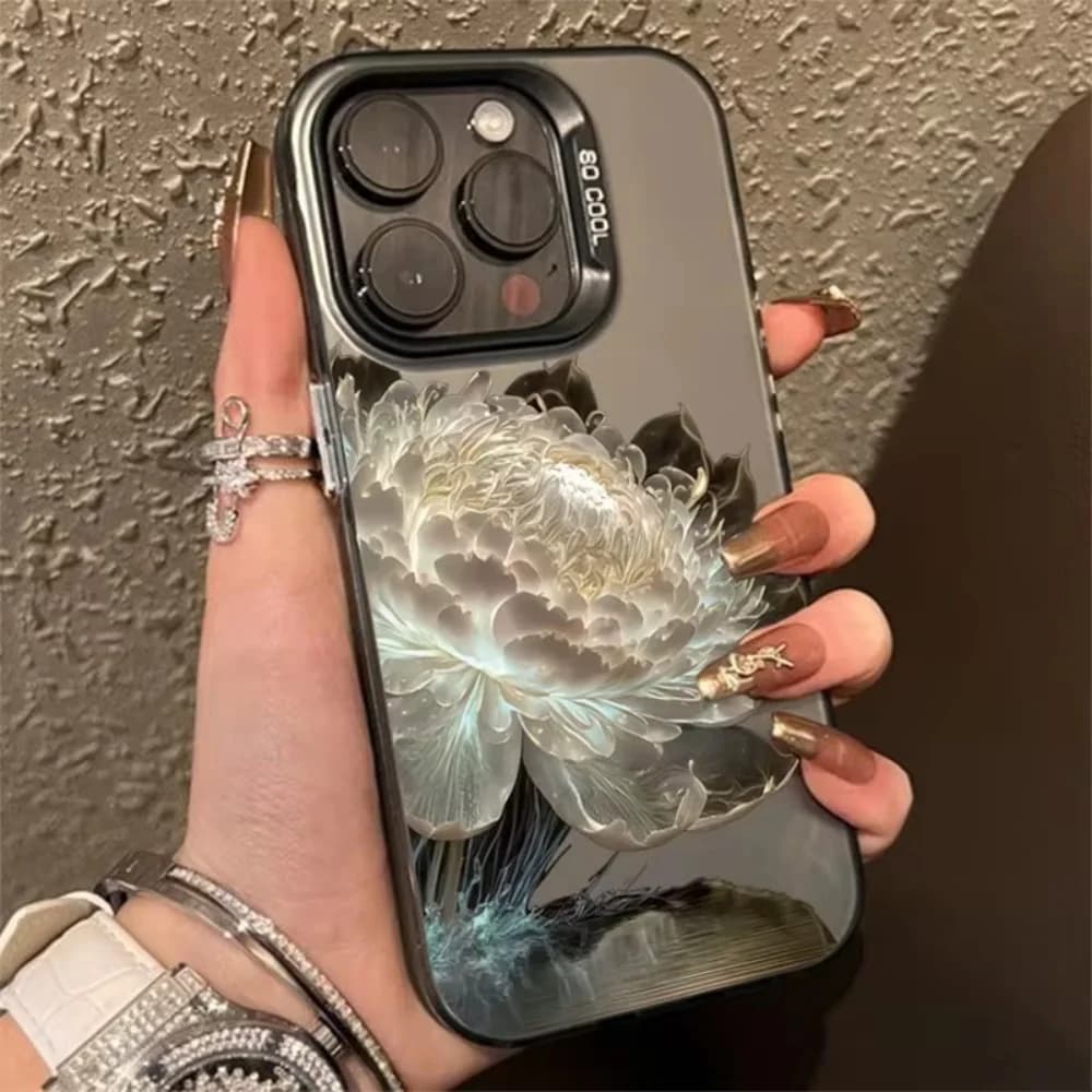 Luxury Lotus Flower IMD Phone Case For iPhone 16 Pro Max 15 14 13 12 11 Fundas iP11 Hard Plastic Laser Sliver Shockproof Cover