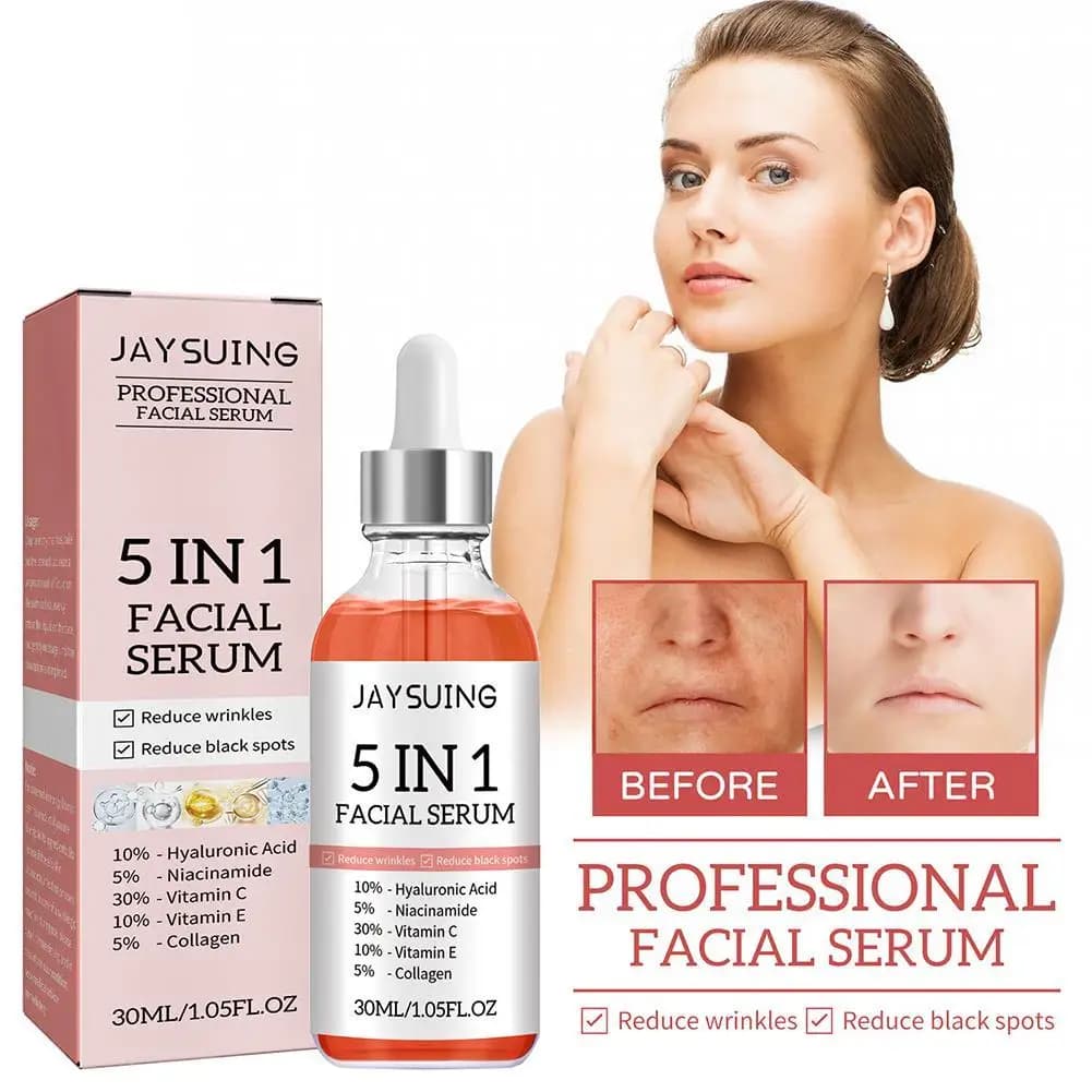 30ml siero viso sbiancante collagene antirughe Anti invecchiamento vitamina C acido ialuronico 5 In 1 siero viso ridurre i pori cura della pelle