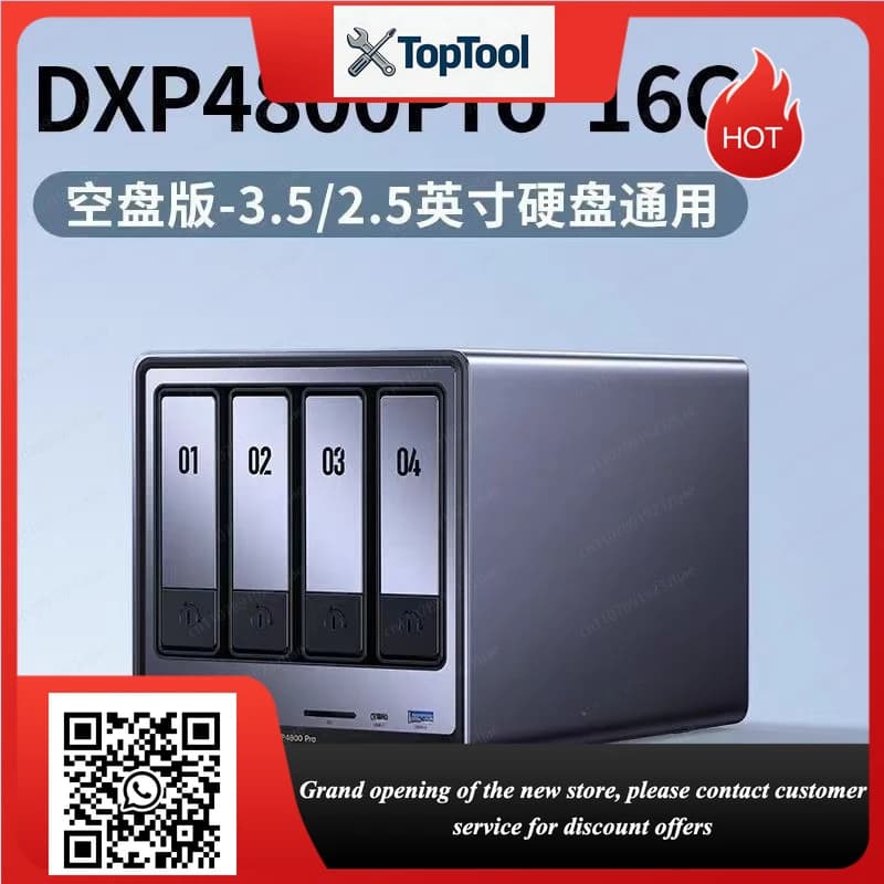 DXP4800Pro-16G NAS Cloud Personale a 4 Bay con Processore i3 a 6 Core, 16GB RAM, Server di Archiviazione di Rete senza Dischi