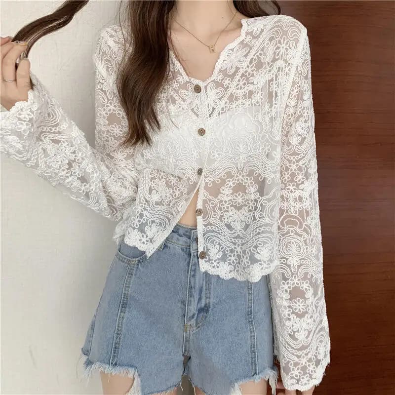 Nuova Collezione Primavera-Estate: Cardigan in Pizzo a Maniche Lunghe per Donna, Stile Semplice e Lussuoso, Protezione Solare, Moda Leggera e Delicata