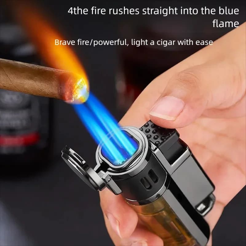 Four-fire direct blue flame lighter outdoor windproof cigar special high temperature cigarette lighting tool for men's gift