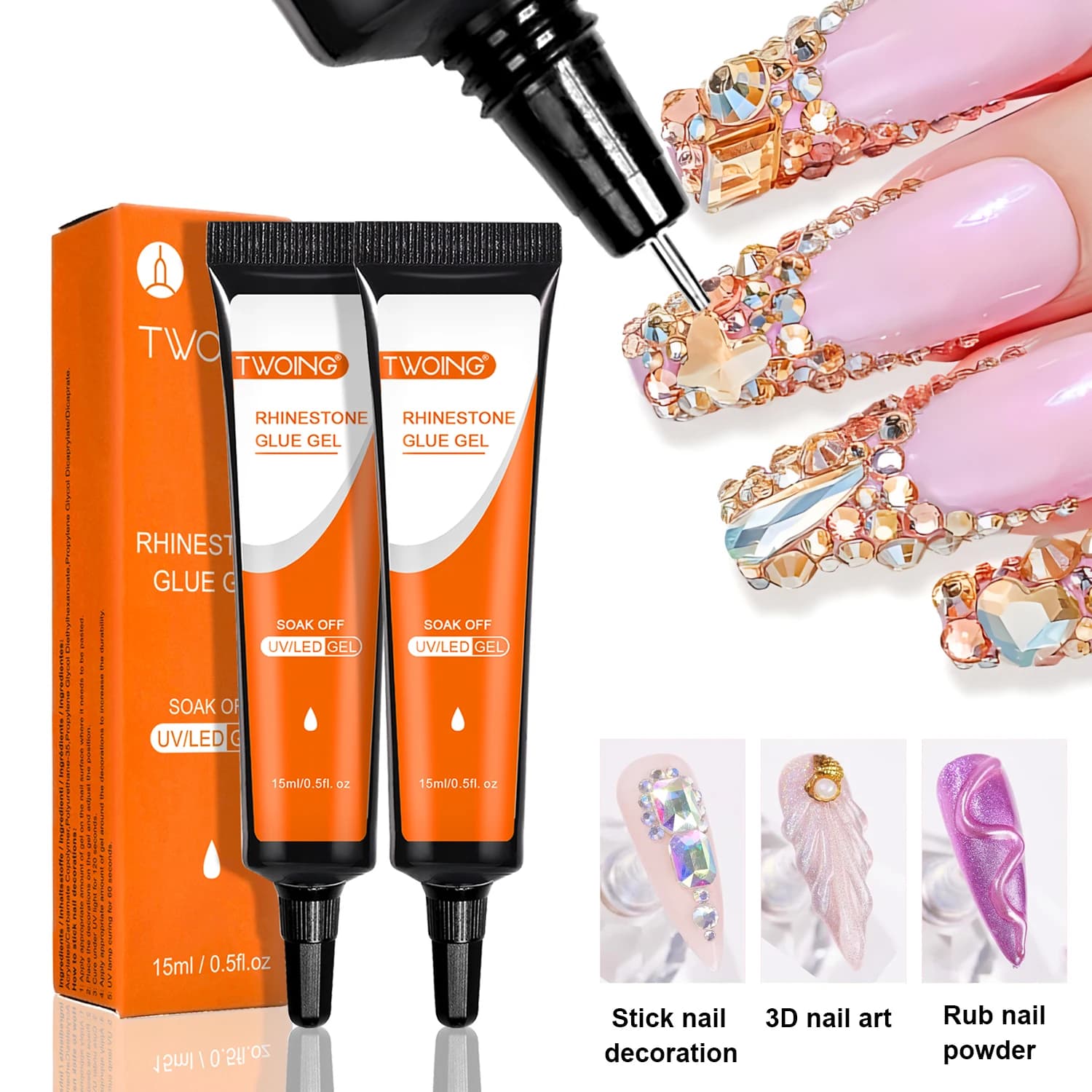 15 ml nail gel glue for nail strass Super sticker NO Wipe Necklace for nail gems Crystals Beads 3D Sticker