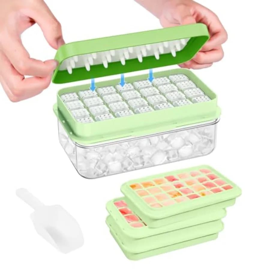 Vaschetta per cubetti di ghiaccio con coperchio e contenitore, set di 3 stampi per cubetti di ghiaccio in plastica, 84 vaschette per ghiaccio per congelatore, per raffreddare bevande, whisky e