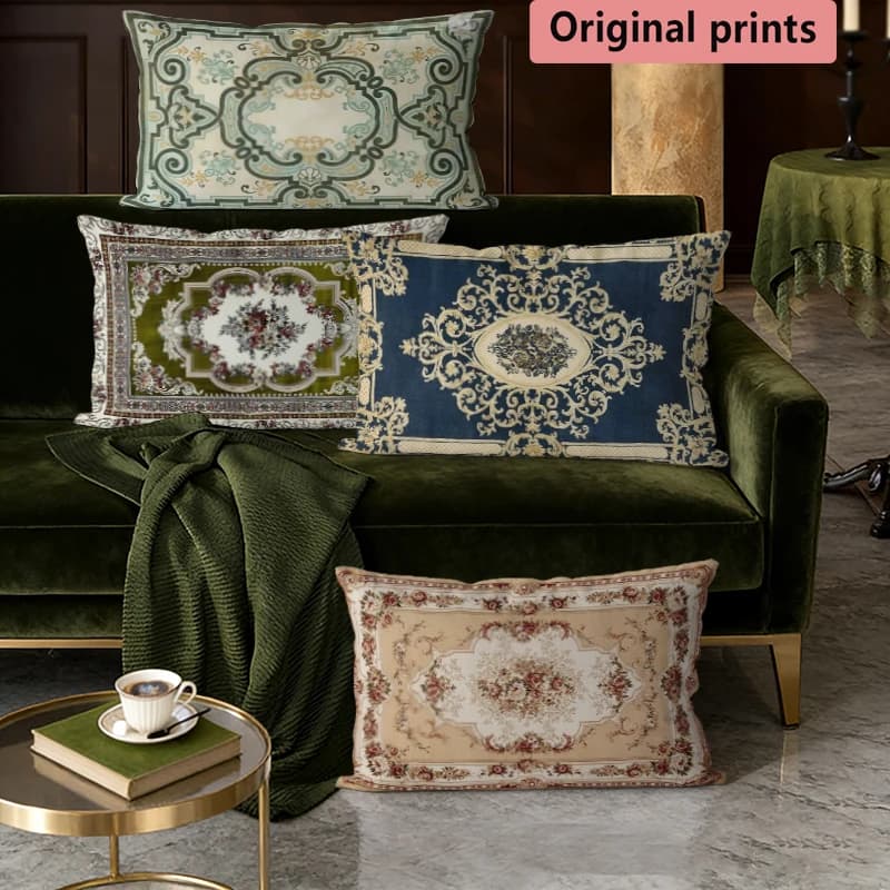 Vintage Floral European Style Pillow Covers Suitable For Sofa Bedroom Car Pillow Cover Cushion Rectangular Back Cushion