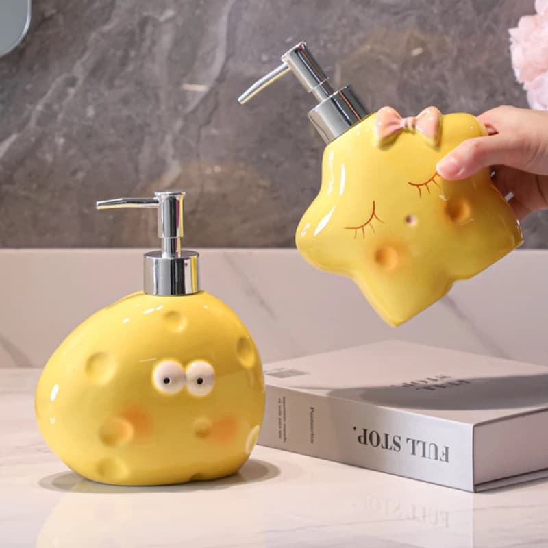 Gel doccia in ceramica Shampoo Bottiglia di lozione WC Disinfettante per le mani Pressa Bottiglia di erogazione Bottiglie di sapone da bagno gialle carine