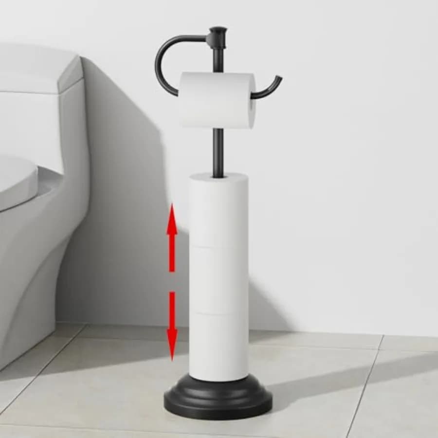 Portarotolo da Terra per Bagno, Supporto Regolabile 17-25 Pollici in Acciaio Inox SUS304 con Vano Portaoggetti