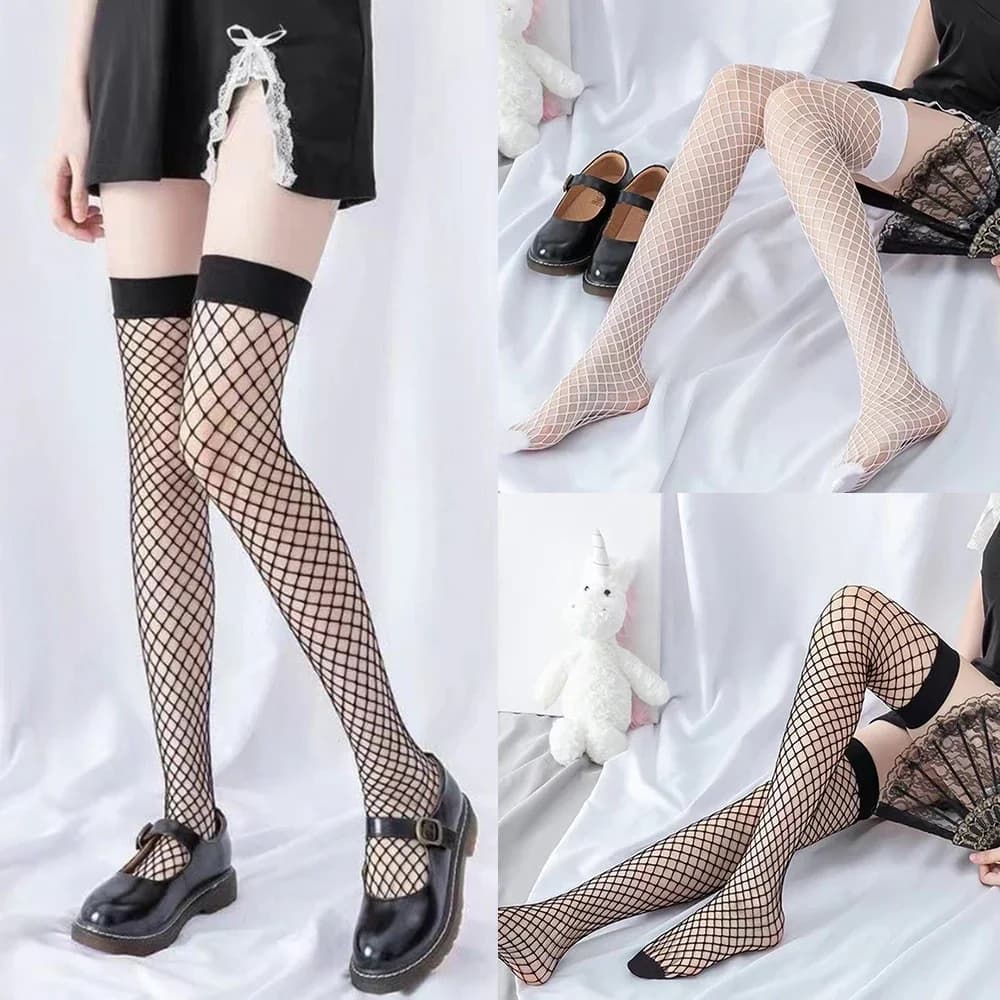 Calze sopra il ginocchio Calza per coscia Maglia di pesce Legging Collant Calza a rete per le donne Calzini da strada traspiranti cavi alla moda