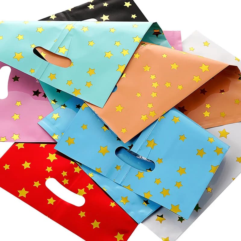 Sacchetti regalo di nozze sacchetti di plastica stella d'oro per regalo di compleanno per bambini sacchetto di caramelle Tote Bag confezione regalo bomboniera forniture per matrimoni