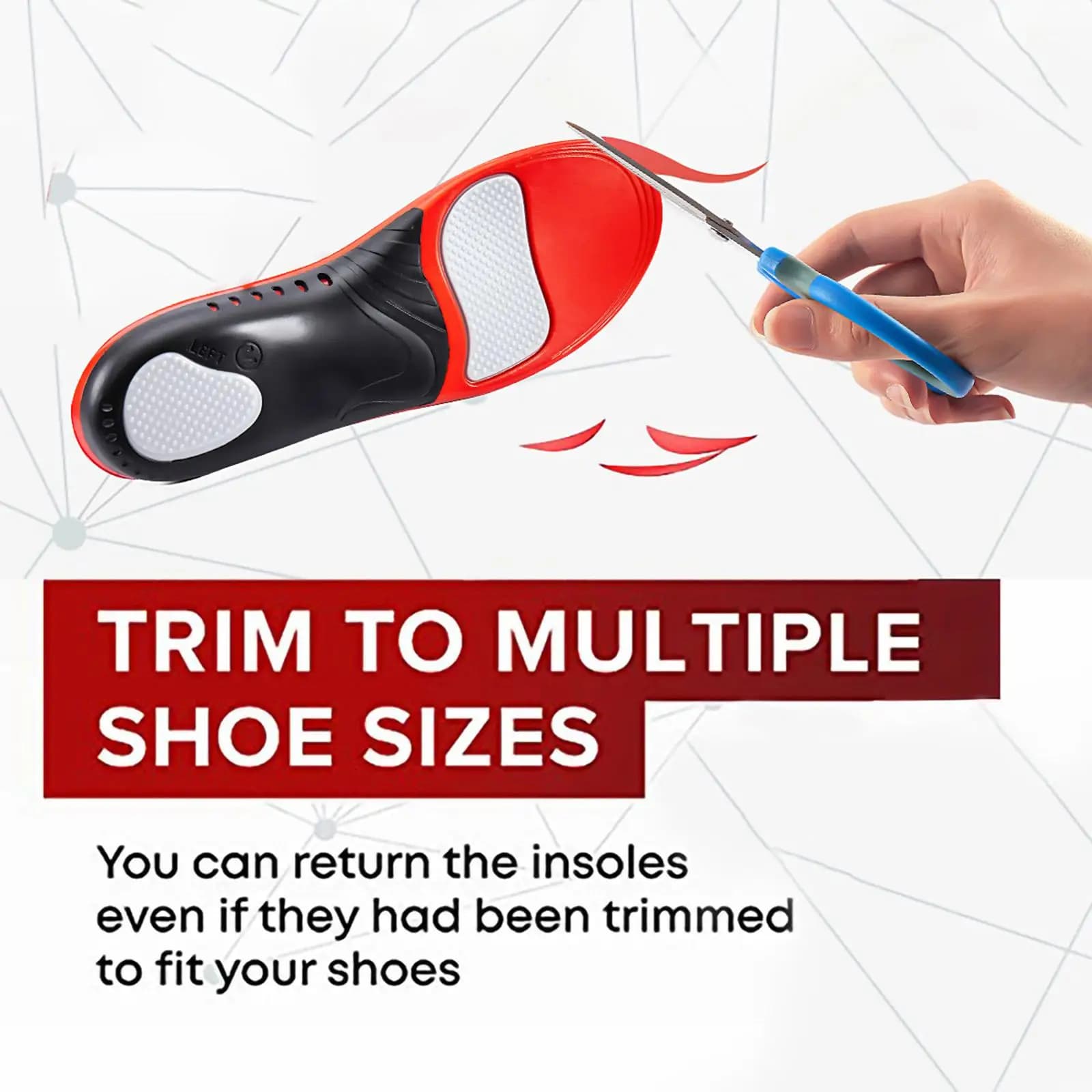 Solette Ortopediche con Rivestimento in Velluto Morbido, Personalizzabili, Supporto per Arco Plantare Alto, Inserti Ammortizzanti per Sneakers e Scarponi da Trekking