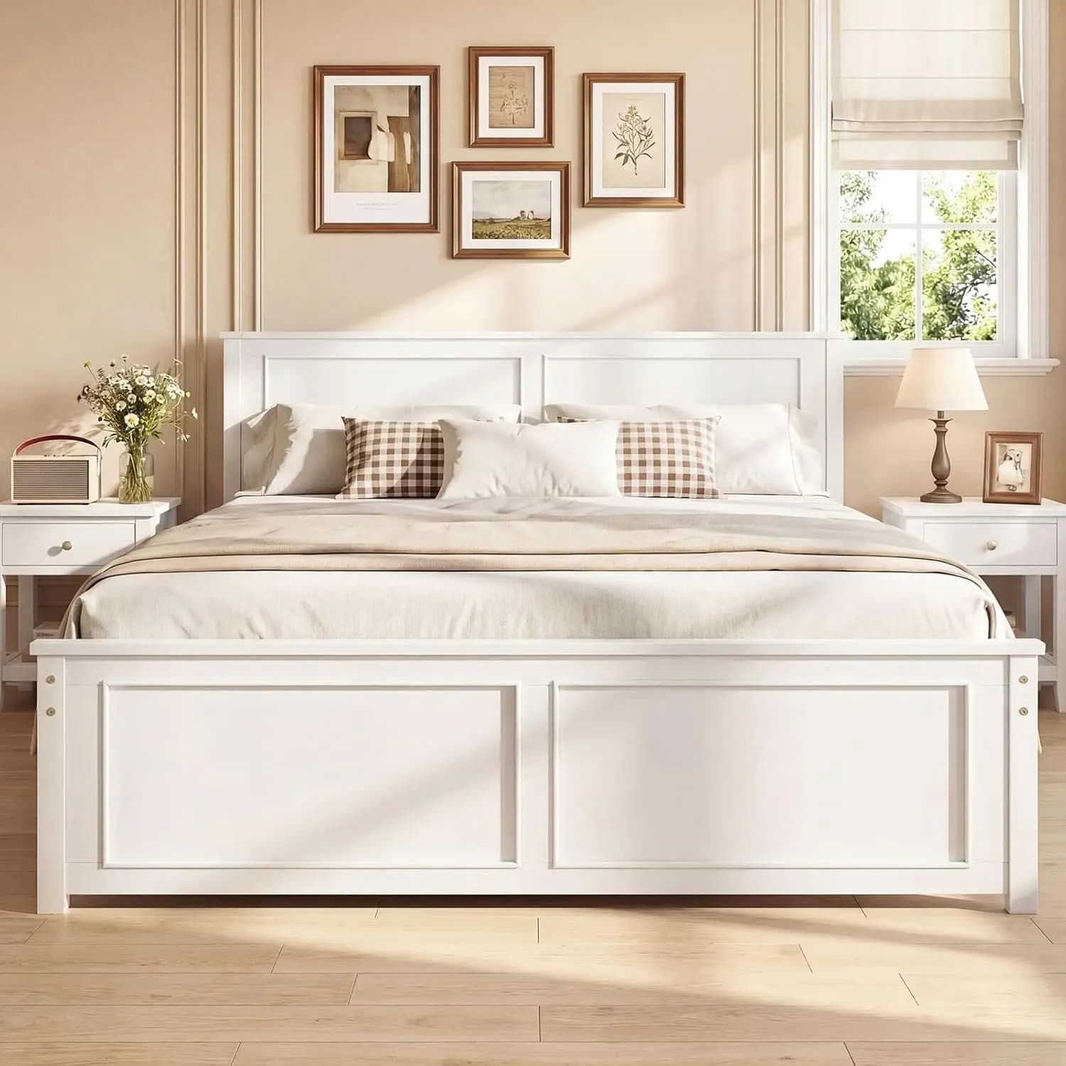 Twin Wooden Bed Frame Headboard Slat Support Farmhouse Platform Heavy Duty Foundation Under-Bed Storage No Box Spring, Customize