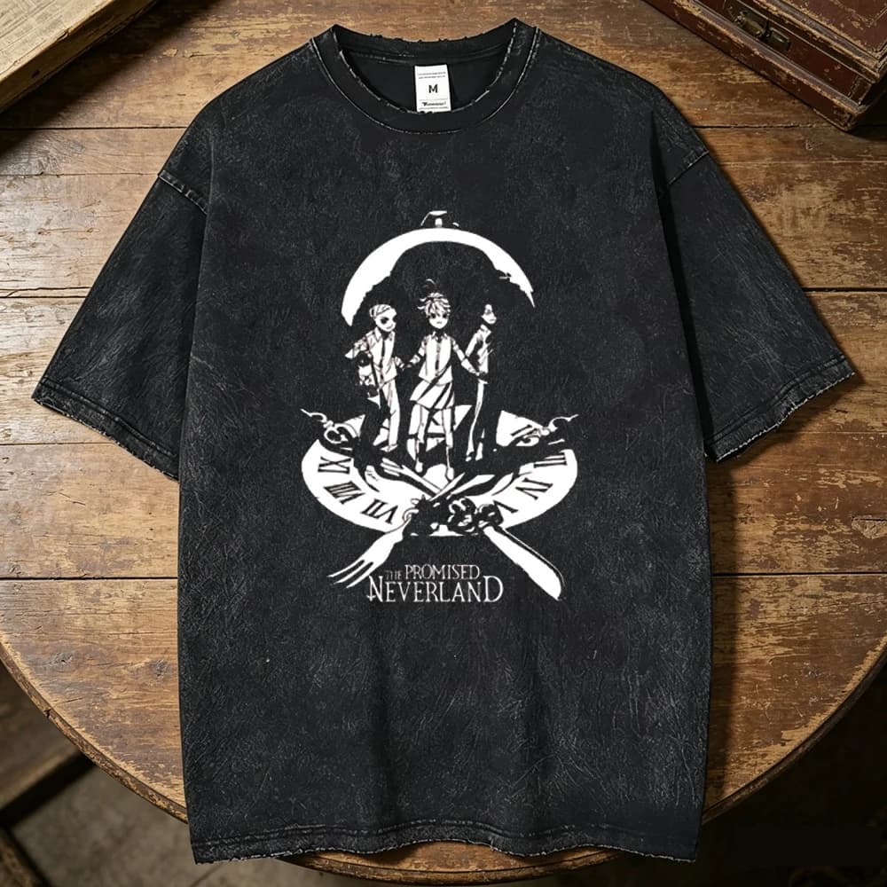 the Promised Neverland cotton Vintage Washed men anime Pop Culture hip hop Breathable t-shirt hip hop 2000s Vintage graphic