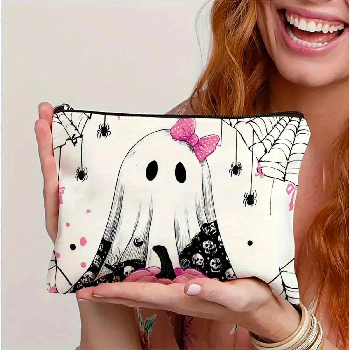 Borsa per il trucco con motivo AHalloween: custodia multifunzionale con cerniera, borsa per riporre gioielli, piccola borsa portaoggetti con cerniera da viaggio perfetta.