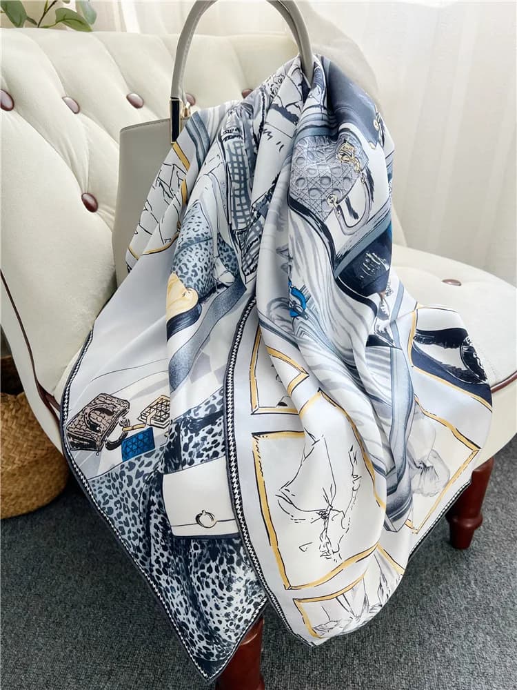 88×88cm 14MM 100% Mulberry Silk Twill Scarf For Women Luxury Brand Square Size Breathable Digital Print Shawls In Spring Autumn