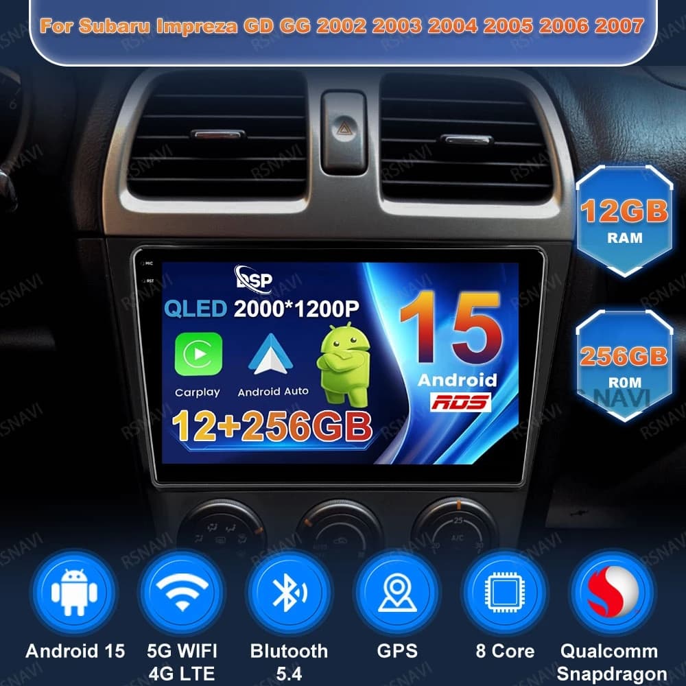 Android 15 Autoradio Per Subaru Impreza GD GG 2002 2003 2004 2005 2006 2007 Snapdragon AI Voce 5G WIFI WIFI + 4G LTE Multimedia