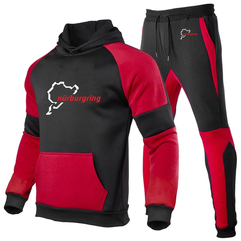 2026 Spring And Autumn Men's Pullover Hooded Comfortable Suits The Racing Track Nurburgring Logo Print Hoodies Pants Suits
