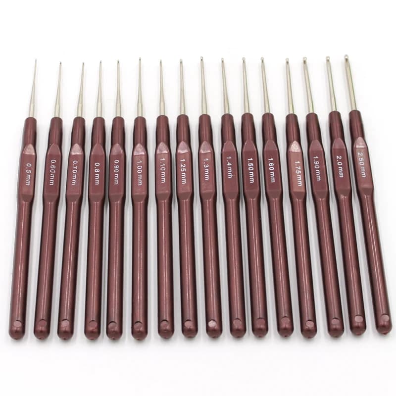 Kit di aghi per tessitura maglione marrone da 16 pezzi, set di uncinetti a testa sottile, dimensioni 0,5 mm-2,5 mm, ideale per maglioni, coperte e artigianato per bambole