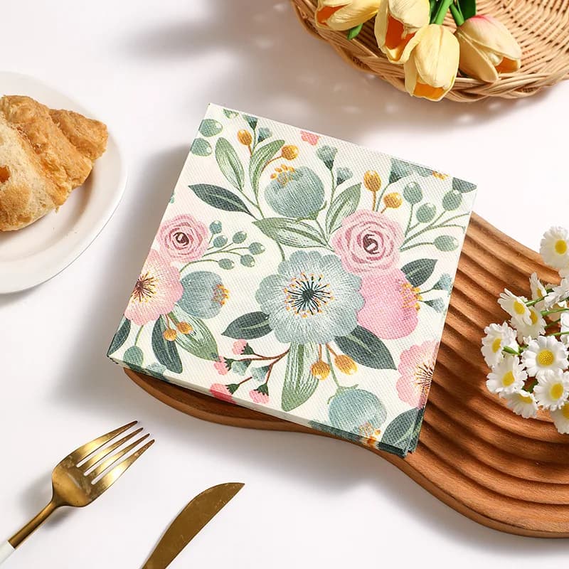 20 pezzi per confezione di tovaglioli in stile country con fiori delicati, tovagliette di carta per decorazioni di pasti del pomeriggio e cucina occidentale.