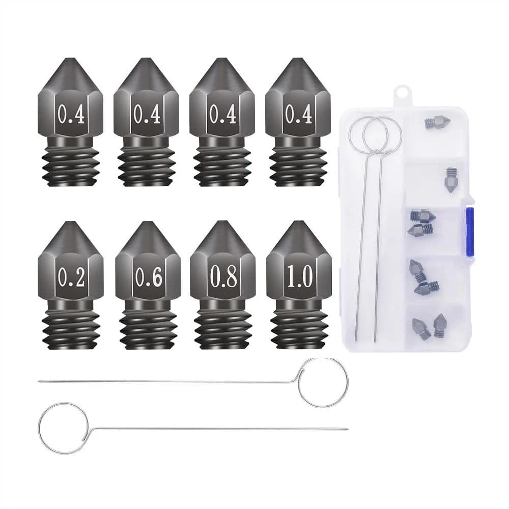 8 ugelli MK8 in acciaio temprato per stampante 3D, 0,2-1,0 mm con scatola portaoggetti, compatibili con filamento da 1,75 mm