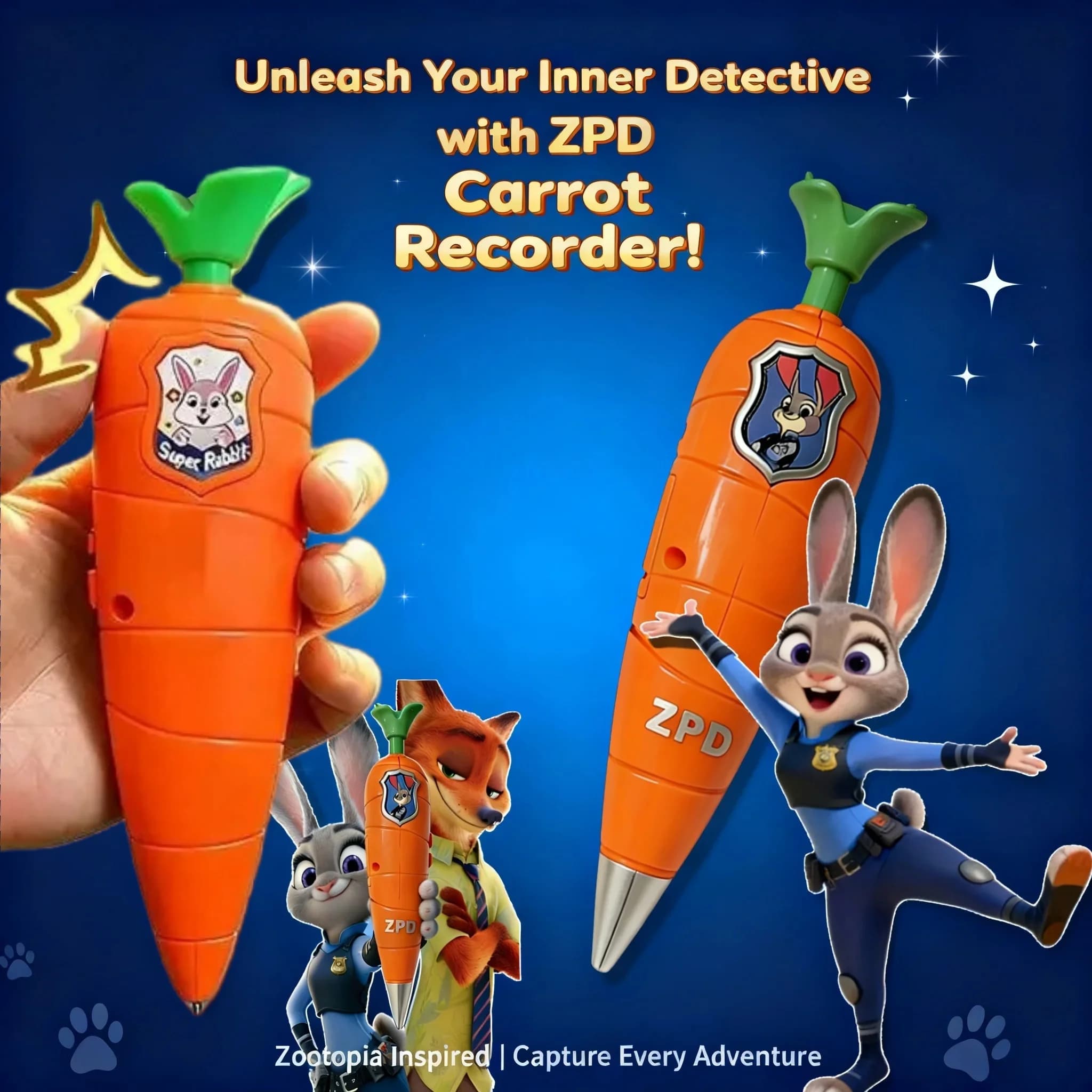 Penna Registratore Zootopia 2 a Forma di Carota, Stile Judy, Mini Registratore 2 in 1 per Bambini, Penna Gel Anni '60, Giocattolo di Scrittura, Regalo per Bambini e Studenti