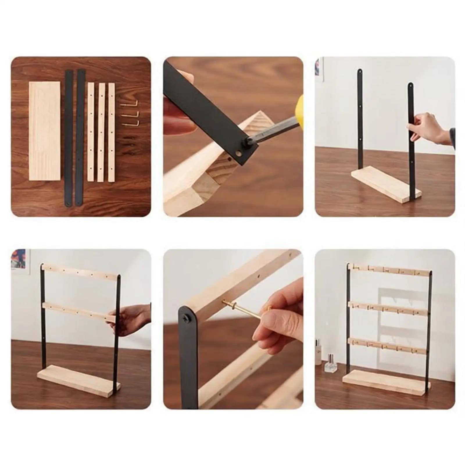 Wooden Jewelry Display Rack Stable Durability, with Hooks Sturdy, Jewelry Organizer for Rings, Earrings Countertop Shops