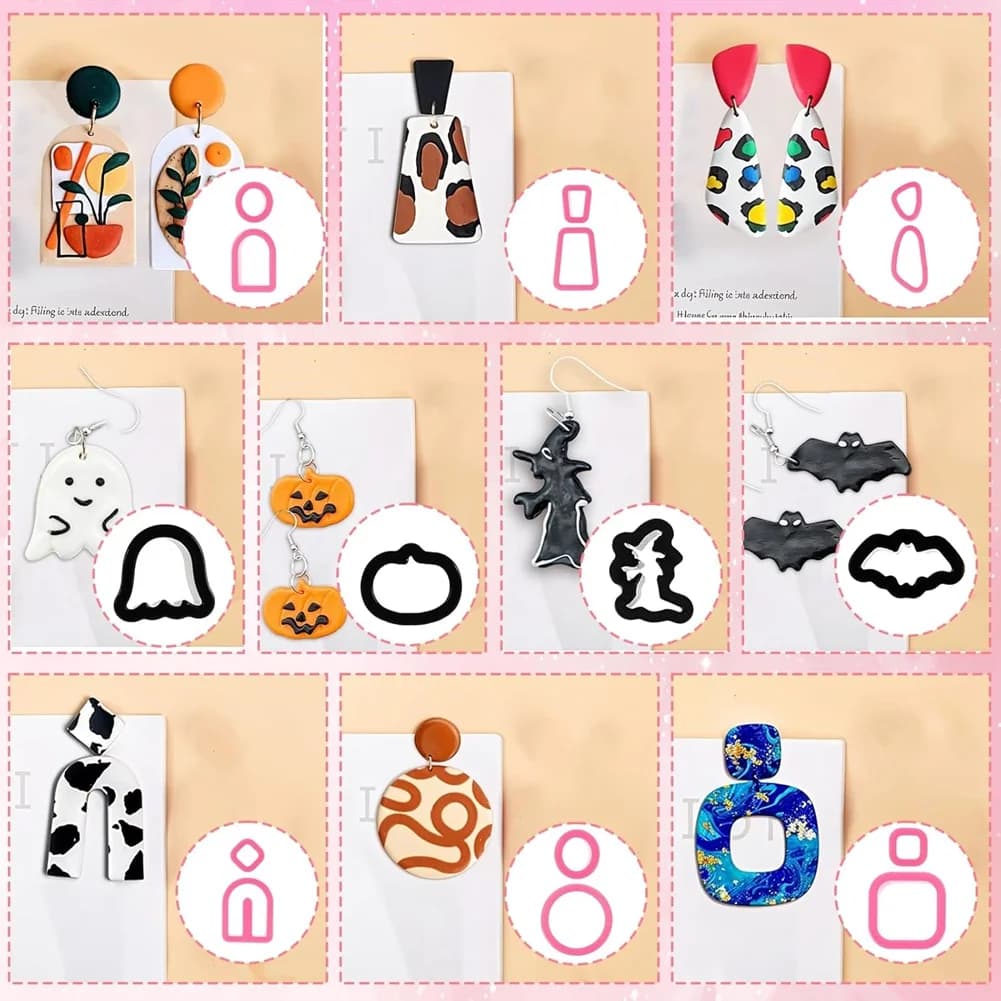 For jewelry creation tools: 41 pieces of Halloween polymer clay earrings cutters, DIY cookie moulds set with autumn pumpkin