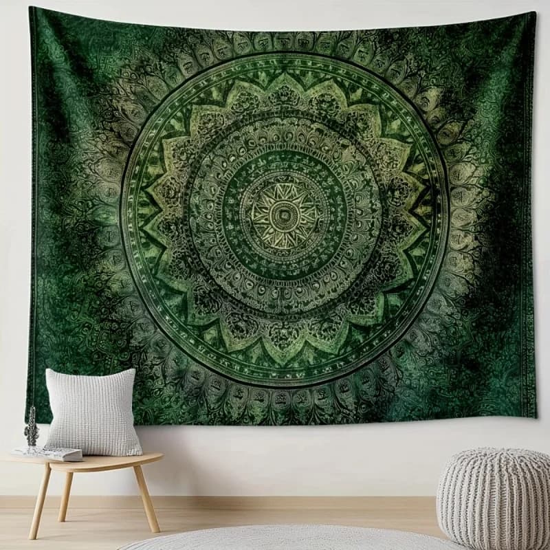 VIKAMA Bohemian Green Mandala Floral Tapestry, Wall Hanging Backdrop, Wedding Graduation Photo Booth Home Wall Art Decor