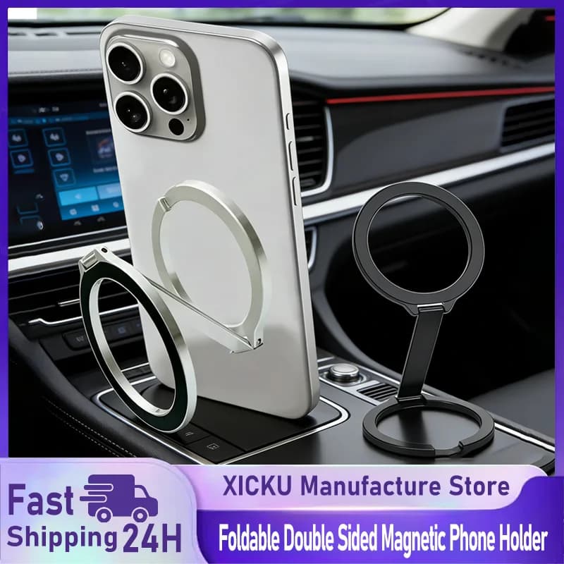 Supporto Magnetico Universale Pieghevole a Doppia Faccia per Telefono, Compatibile con Magsafe, per Palestra, Tapis Roulant, Auto, Stand Pieghevole per Smartphone