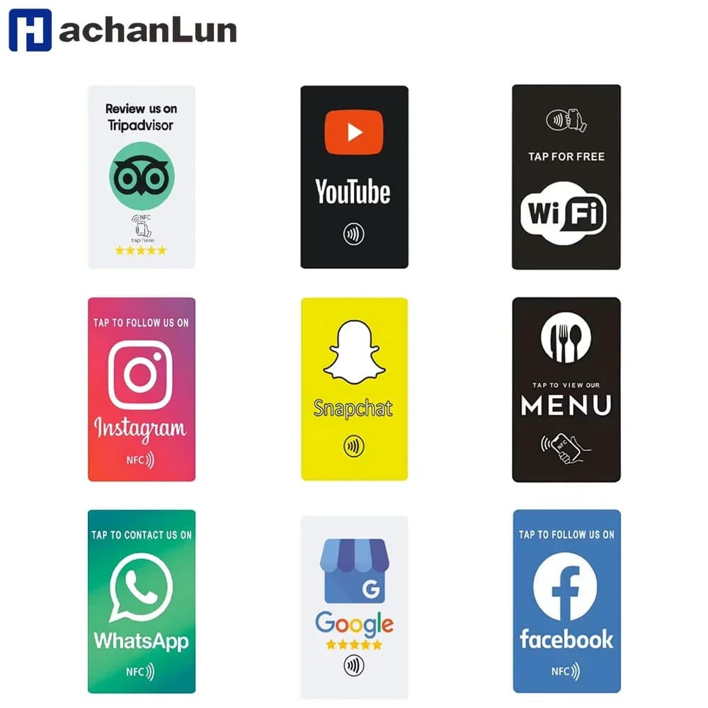 HACHANLUN Schede di revisione universali NFC Google Facebook Instagam per iPhone/Android Tocca URL Scrittura Schede di revisione aziendali sociali