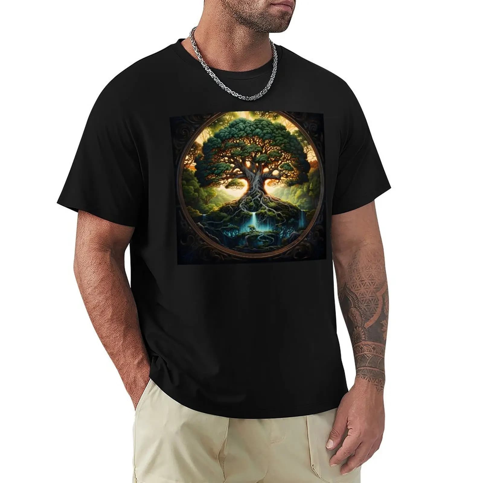 T-shirt con stampa digitale Great Tree of Life, maglietta casual a maniche corte in morbido cotone
