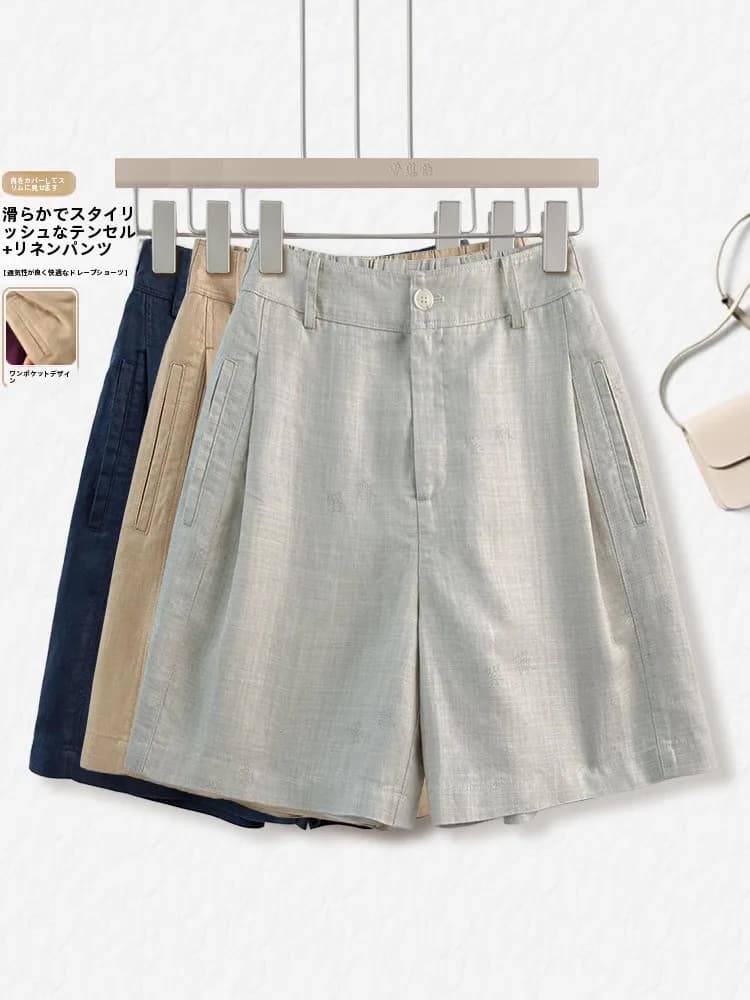 Pantaloncini in Lino da Donna Estivi Sottili a Vita Alta Casual a Gamba Larga per Esterni, Pantaloni a Cinque Quarti Traspiranti e Comodi