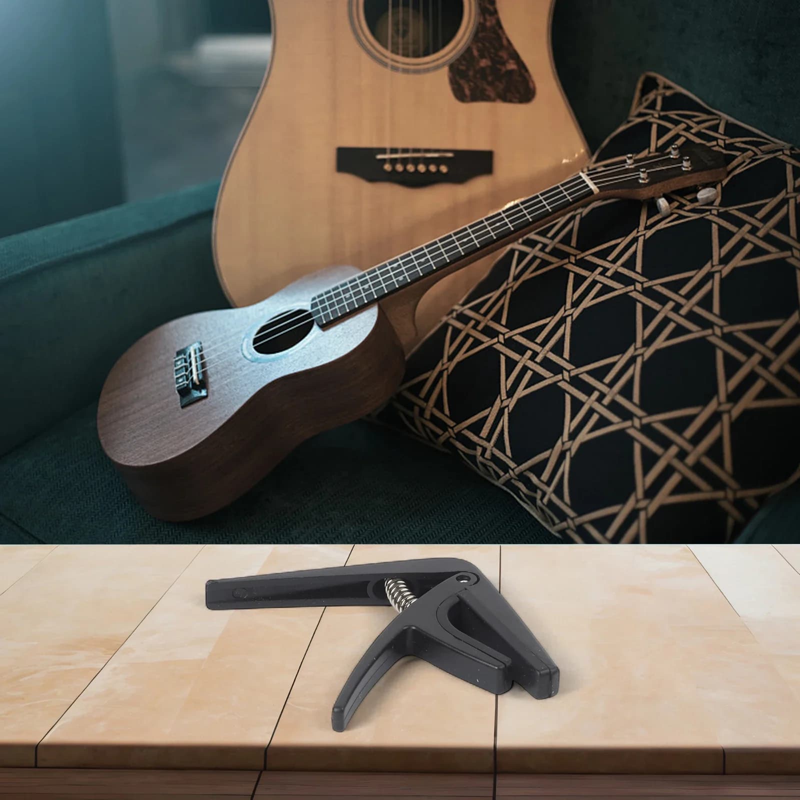 Capotasto per accordatura per ukulele per chitarra Hawaii a 4 corde con cuscinetti in morbido silicone per un controllo del passo sicuro e accurato