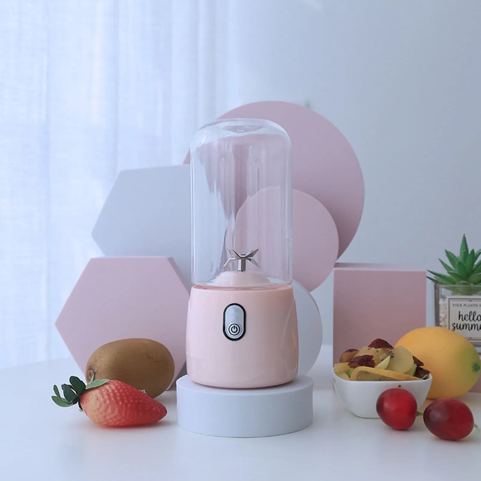 Frullatore portatile USB ricaricabile 6 lame Mini spremiagrumi Tazza Spremifrutta per cucina sportiva da viaggio 410 ml