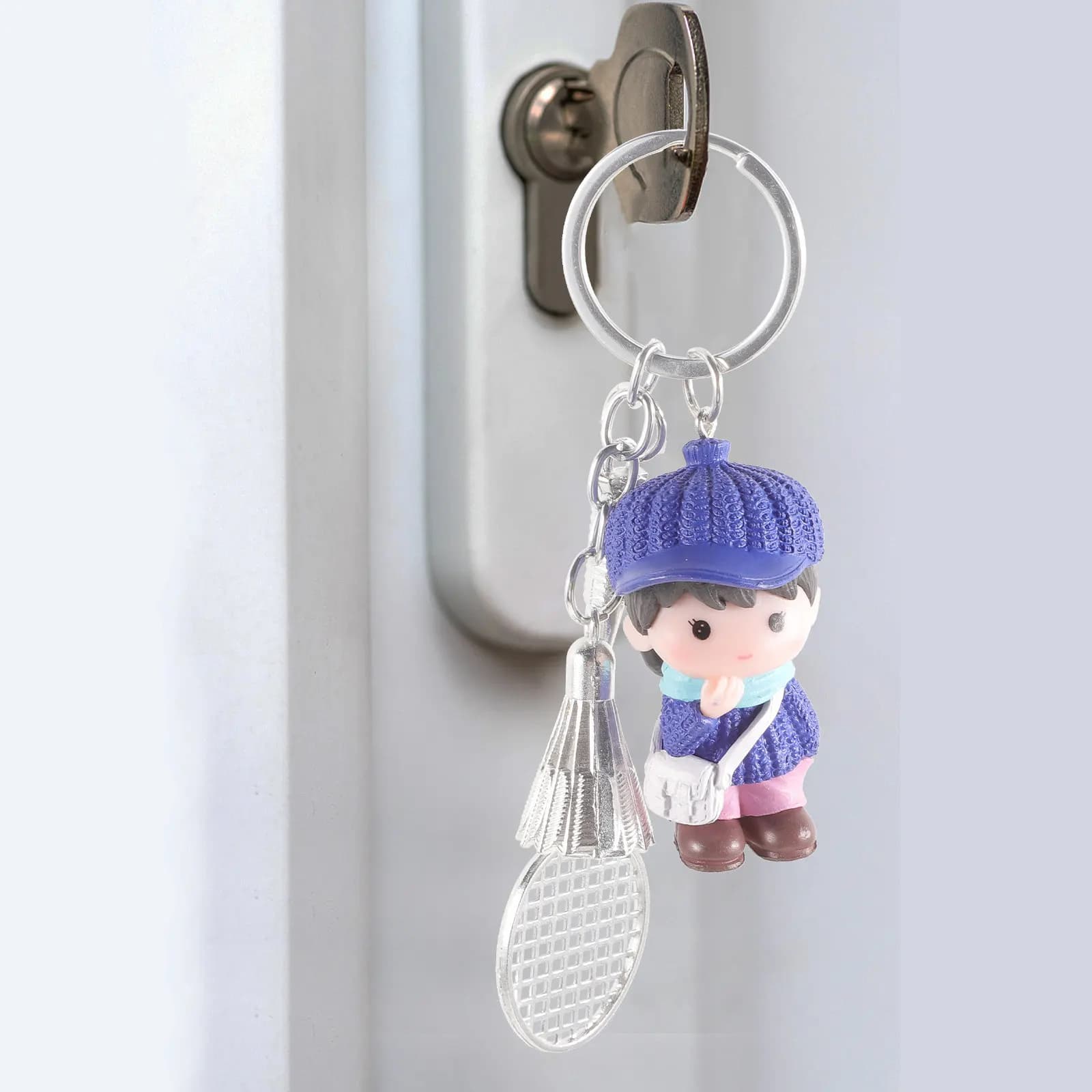 Badminton Rack Shape Keychain, Carton Style, Decorative, PVC, Hanging To Bag, Team Gift, Athletes, Mom, Dad