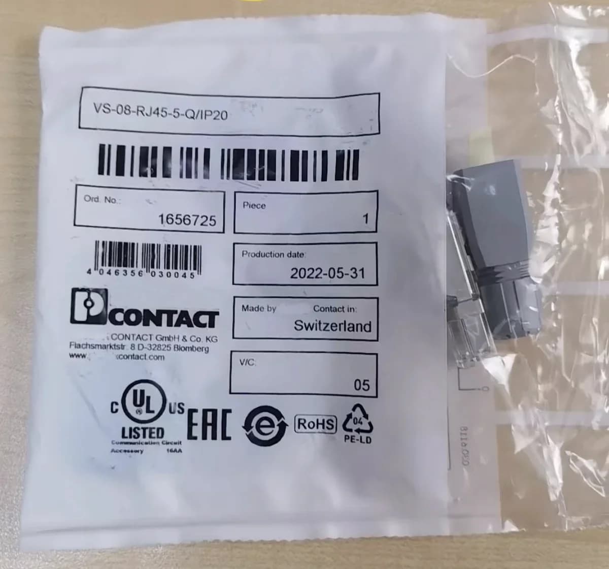 1656725 Testa di cristallo modello VS-08-RJ45-5-Q/IP20