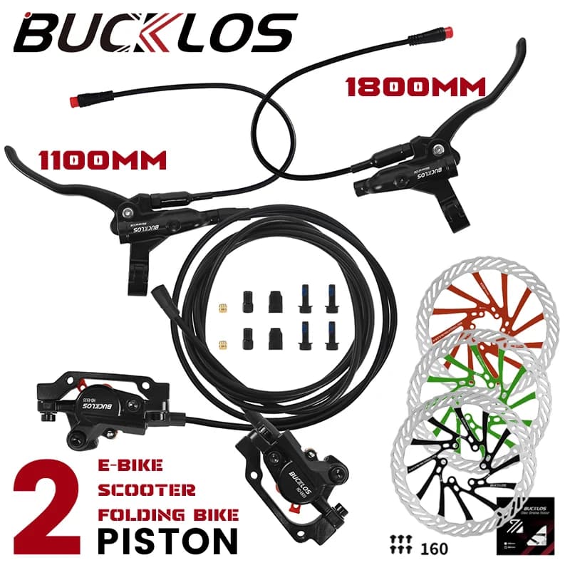 BUCKLOS Spegnimento Freni per Biciclette Elettriche 2 Pistoni con Rotore G3 Set Freni a Disco Idraulici E-Bike Freni per Bici in Lega di Alluminio